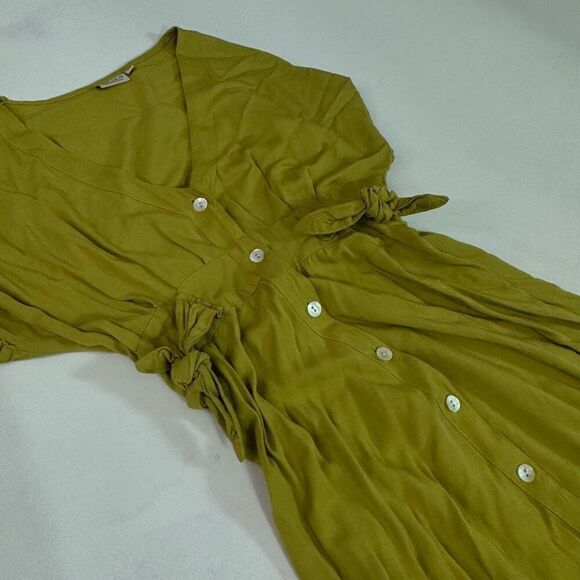 Natura Midi Dress Womens Large Green Tencel Button Down V Neck Short Sleeve Sun - Picture 3 of 9